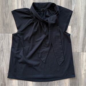 Ann Taylor Black Asymmetrical Tie-Neck Top Size M